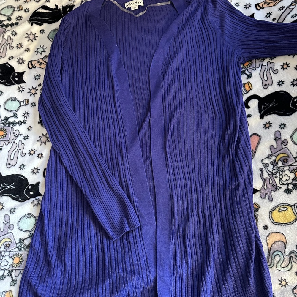 Ava & Viv Women's Ribbed Purple Cardigan